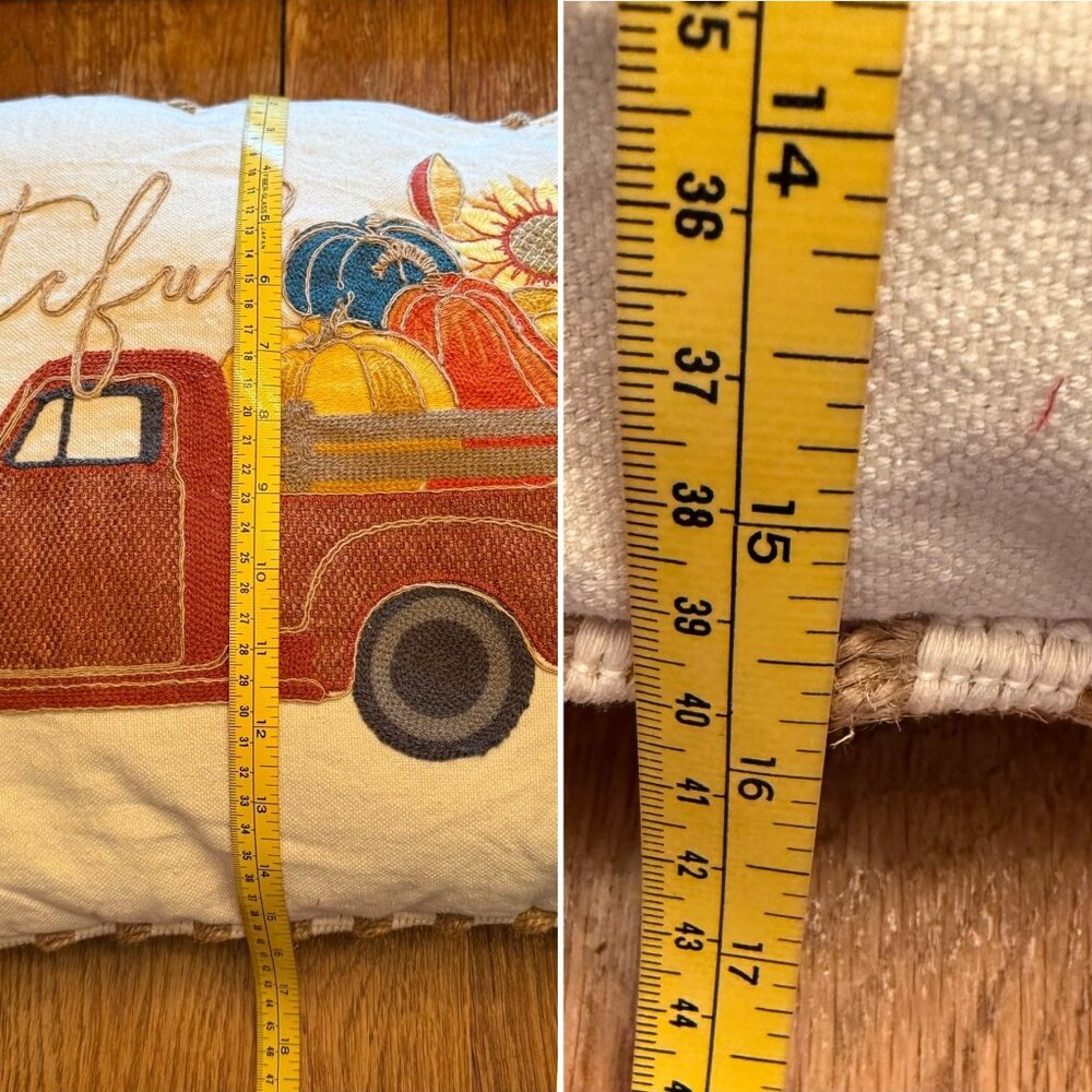 Grateful Fall Truck Pillow 20in x 15in Harvest Pumpkins Embroidered Autumn Decor - Picture 8 of 13